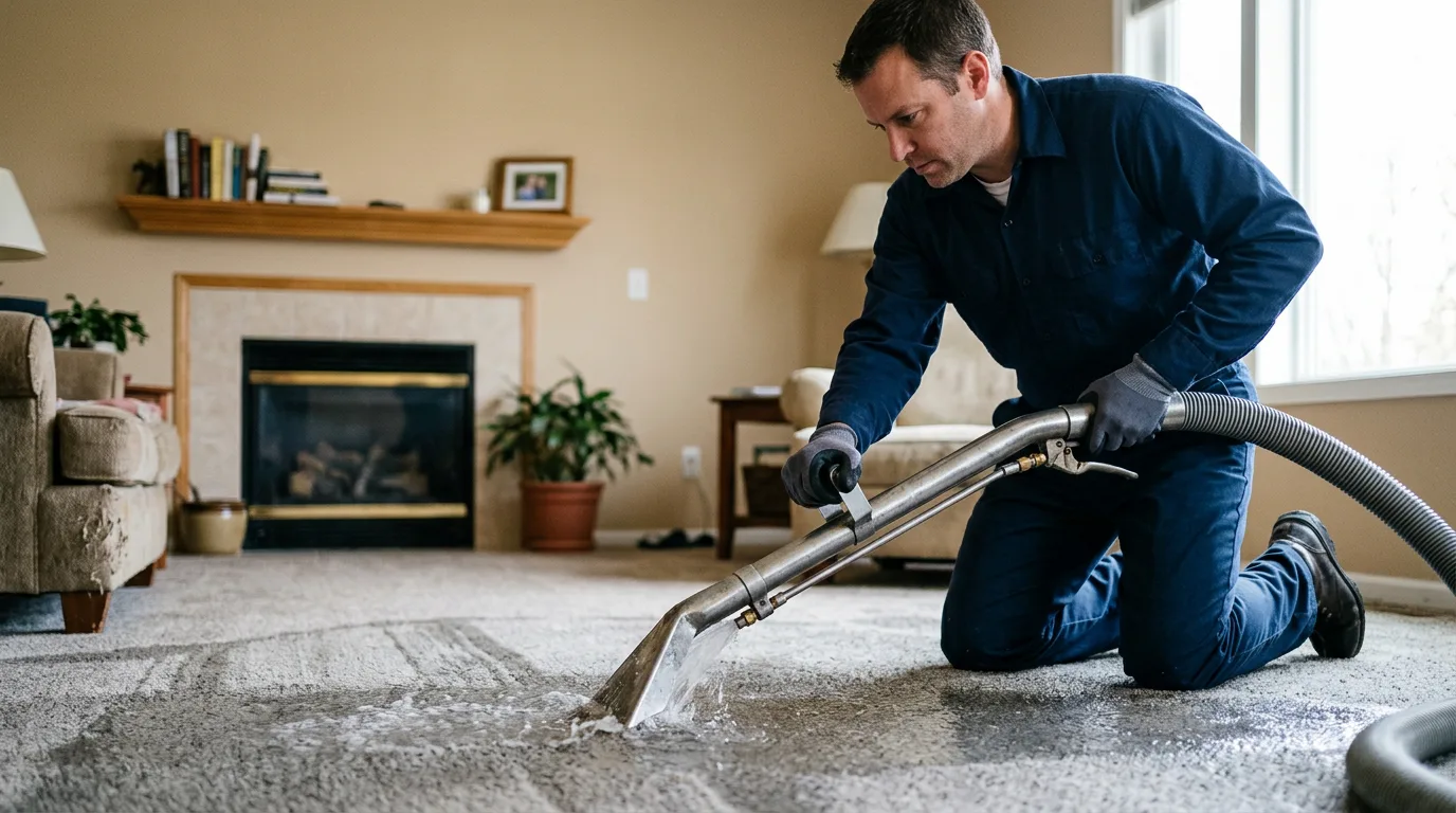 Water damage restoration technician working near Bellefontaine, OH